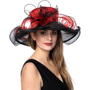 Women's Organza Kentucky Derby Fascinator Hat Red x Black